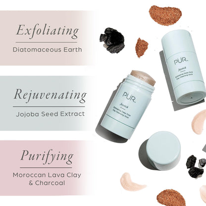 PÜR MINERALS Face Clay Mask Stick - Exfoliating Deep Cleanser Joystick Clay Mask for Pores & Blackheads - Facial Cleanser Skincare with Moroccan Clay
