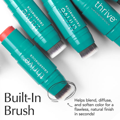 Thrive Causemetics Triple Threat Color Stick: Cream Blush Stick with Vitamin E, Evening Primrose Oil, Waterproof Smudge Proof Face Makeup, Olivia
