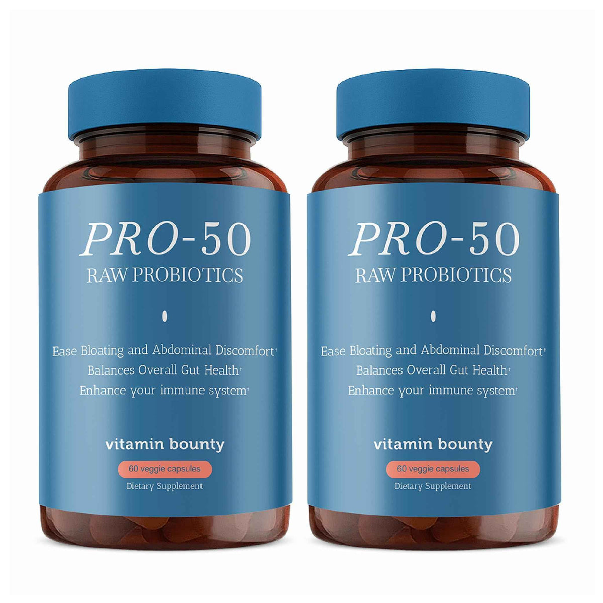 Vitamin Bounty Pro-50 Probiotic 50 Billion CFU - 13 Strain Supplement for Men & Women + Prebiotics - Digestive Health & Gut Support - Lactobacillus & Bifidobacterium - Delayed Release Capsules, 2 Pack