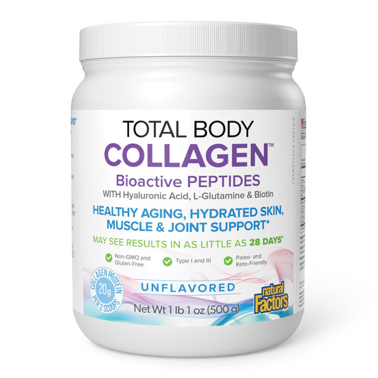 Natural Factors Total Body Collagen - Bioactive Collagen Supplement for Hair & Nail Growth Support - Healthy Skin Supplement with Protein, Vitamin C & More