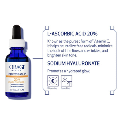 Obagi Medical Professional-C 20% Vitamin C Serum - Helps Brighten Skin Tone and Minimize the Appearance of Fine Lines & Wrinkles - 1 oz