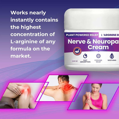 Nerve and Neuropathy Cream – Plant Powered Relief for Foot, Hands, Legs, Toes Includes 7grams of L’Arginine; Vitamin B6, Arnica, Aloe -2.82oz