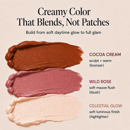 Cream Contour Stick Set – Blush, Bronzer & Highlighter Trio | Hydrating, Buildable, High-Pigment Makeup with Shea Butter & Vitamin E | Phoenix Beauty Gift Set (Enchanted)