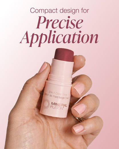 Mineral Fusion 3-in-1 Color Stick - Hydrating Tinted Cream Blush for Cheeks, Lip and Eye - Natural Multi Use Makeup (Berry Glow)