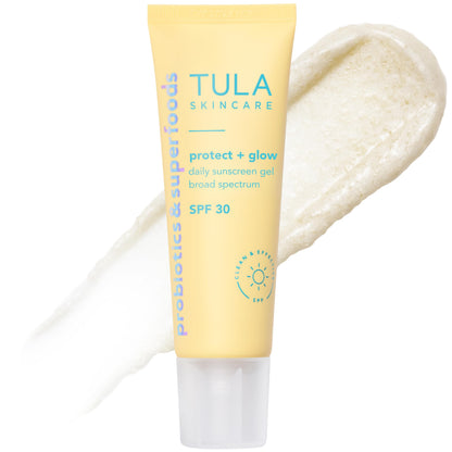TULA Skin Care Protect + Glow Daily Sunscreen - Gel, Broad Spectrum SPF 30, Skincare-First, Non-Greasy, Non-Comedogenic and Reef-Safe with Pollution