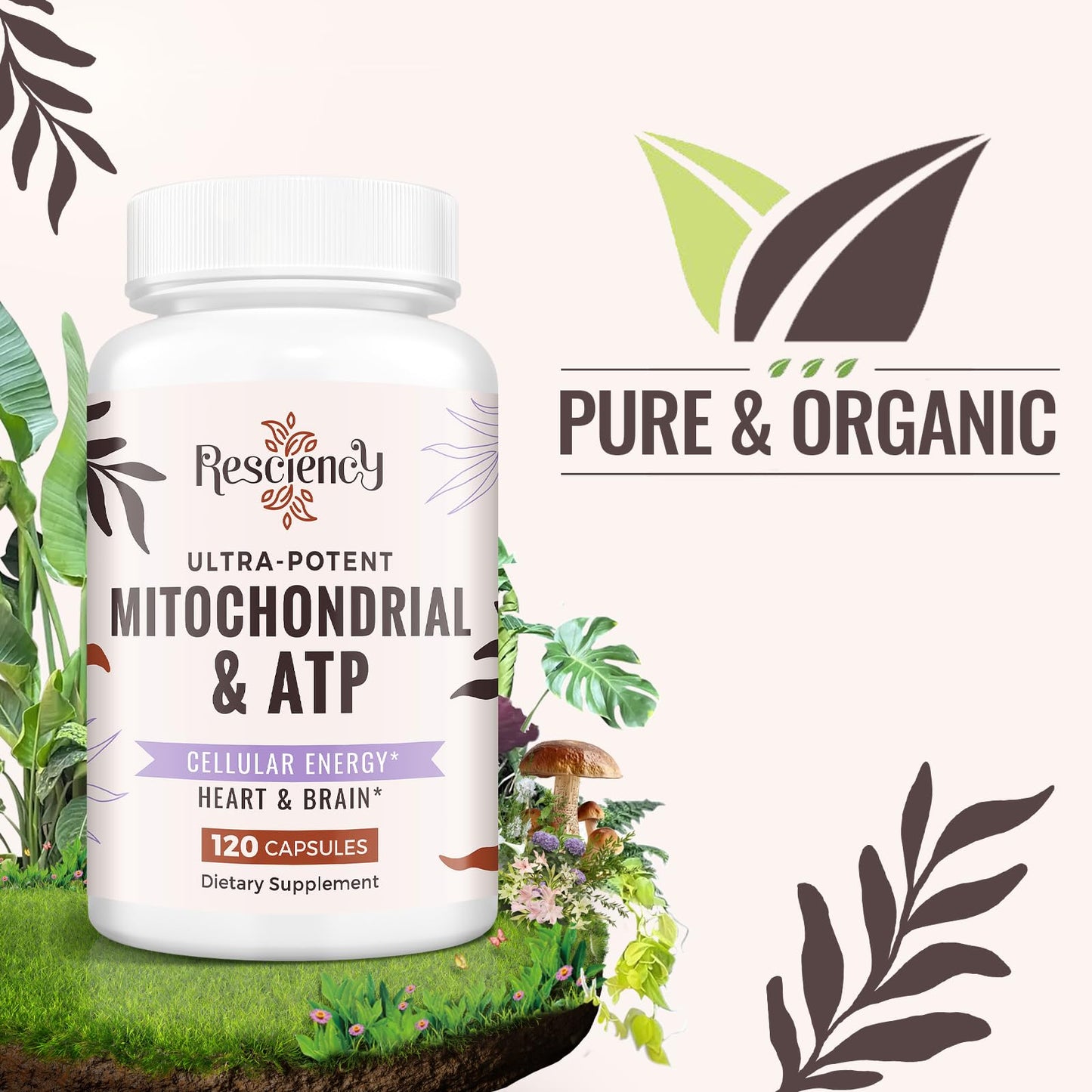Resciency 2326 MG Mitochondrial Supplements with ATP, Vitamins, CoQ10 & PQQ, More Effective Than Creatine HMB & Nitric Oxide, Energy, Endurance, Strength, Recovery & Muscle, Organic, 120 Capsules