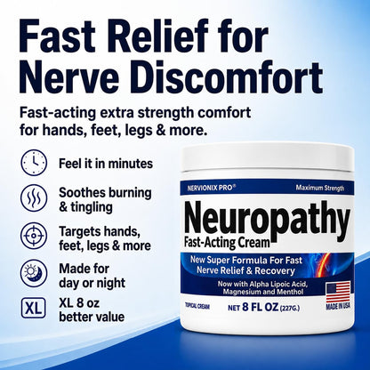 Neuropathy Nerve Relief Cream – Extra Large 8 oz – Maximum Strength for Feet Hands Legs Toes Back – Natural Ingredients Arnica Aloe Vera MSM Vitamins