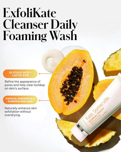 Kate Somerville ExfoliKate Cleanser – Daily Exfoliating Foaming Face Wash, Clinically Formulated Glycolic Acid and Lactic Acid Gentle