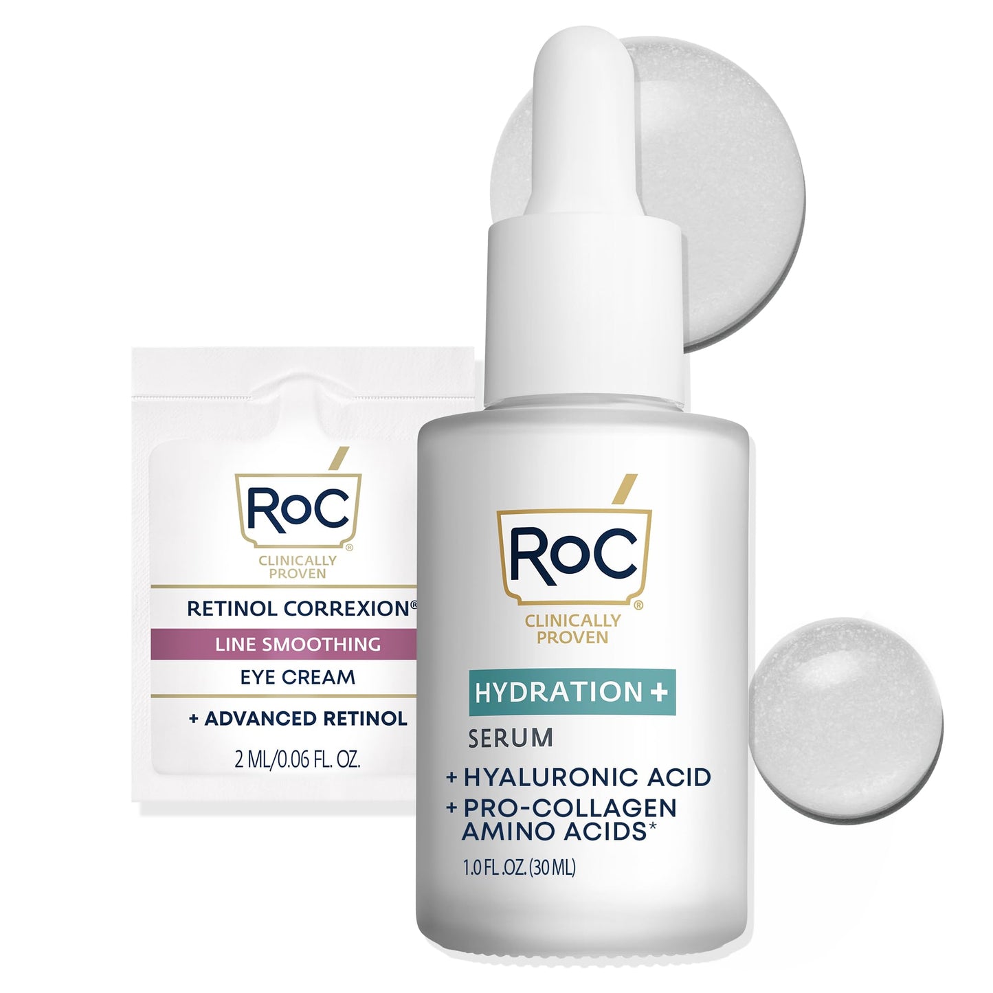 RoC Hydration+ Hyaluronic Acid Serum for Face, Hydrating, Plumping, Fragrance Free, Lightweight Formula with Collagen Proteins (1 Ounce)