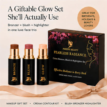 Cream Contour Stick Set – Blush, Bronzer & Highlighter Trio | Hydrating, Buildable, High-Pigment Makeup with Shea Butter & Vitamin E | Phoenix Beauty Gift Set (Enchanted)