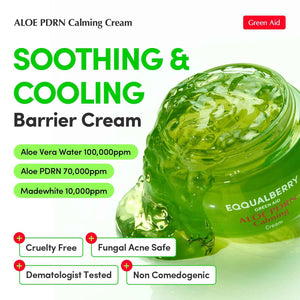 EQQUALBERRY ALOE PDRN Calming Cream | 7% Aloe PDRN & 10% Aloe Vera Water + 5-Cica | Cooling Gel Moisturizer for Oily Skin, Barrier Repair & Blemish Marks
