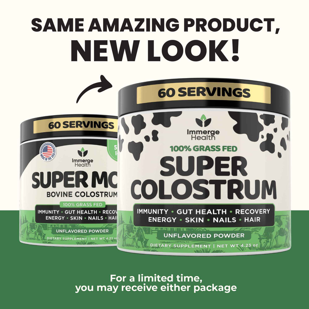 Immerge Health Super Colostrum Powder (60 Servings) – Premium Bovine Colostrum Supplement for Gut Health, Bloating & Immune Support – High IgG, 100% Grass Fed