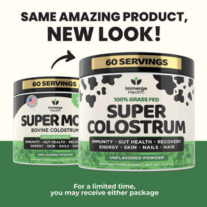 Immerge Health Super Colostrum Powder (60 Servings) – Premium Bovine Colostrum Supplement for Gut Health, Bloating & Immune Support – High IgG, 100% Grass Fed