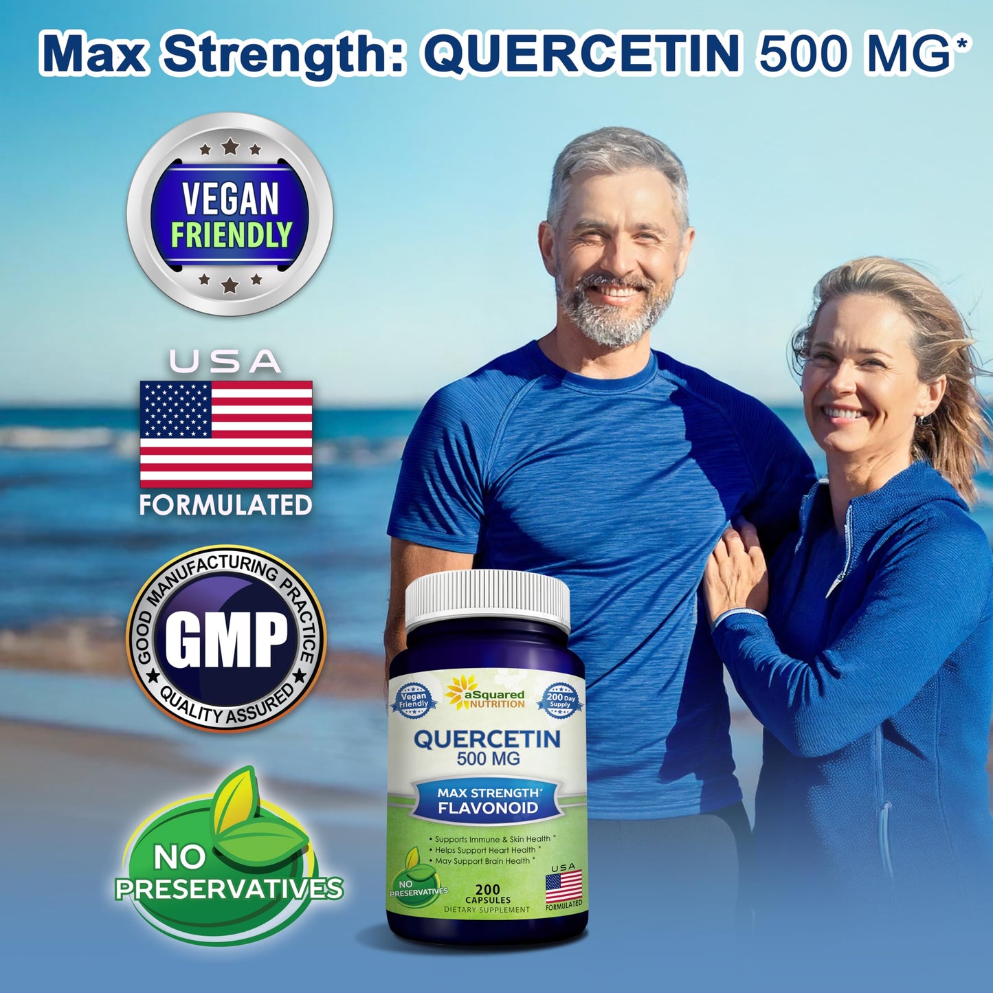 aSquared Nutrition Quercetin 500mg Supplement - 200 Capsules - Quercetin Dihydrate to Support Cardiovascular Health - Max Strength Powder Complex