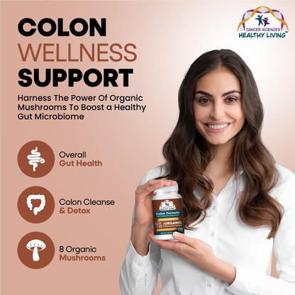 Colon Wellness Supplement, USDA Certified Organic Mushrooms Extract, Extra Strength 1,500 mg, High Potency 40% Beta-Glucans, Immune, Gut & Digestive, Colon Cleanse & Detox, 120 Caps