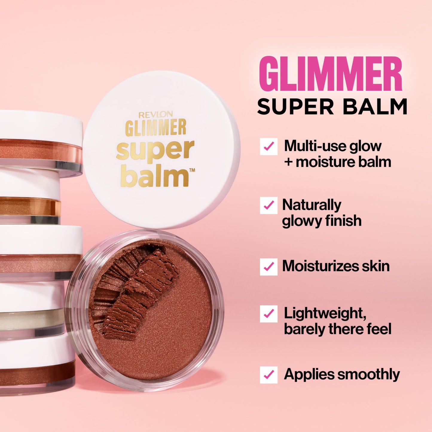 Revlon Glimmer Super Balm, Multi-Use Glow Face Makeup, Cream Bronzer, Highlighter, & Blush, 005 Sun-Kissed, 0.06 oz