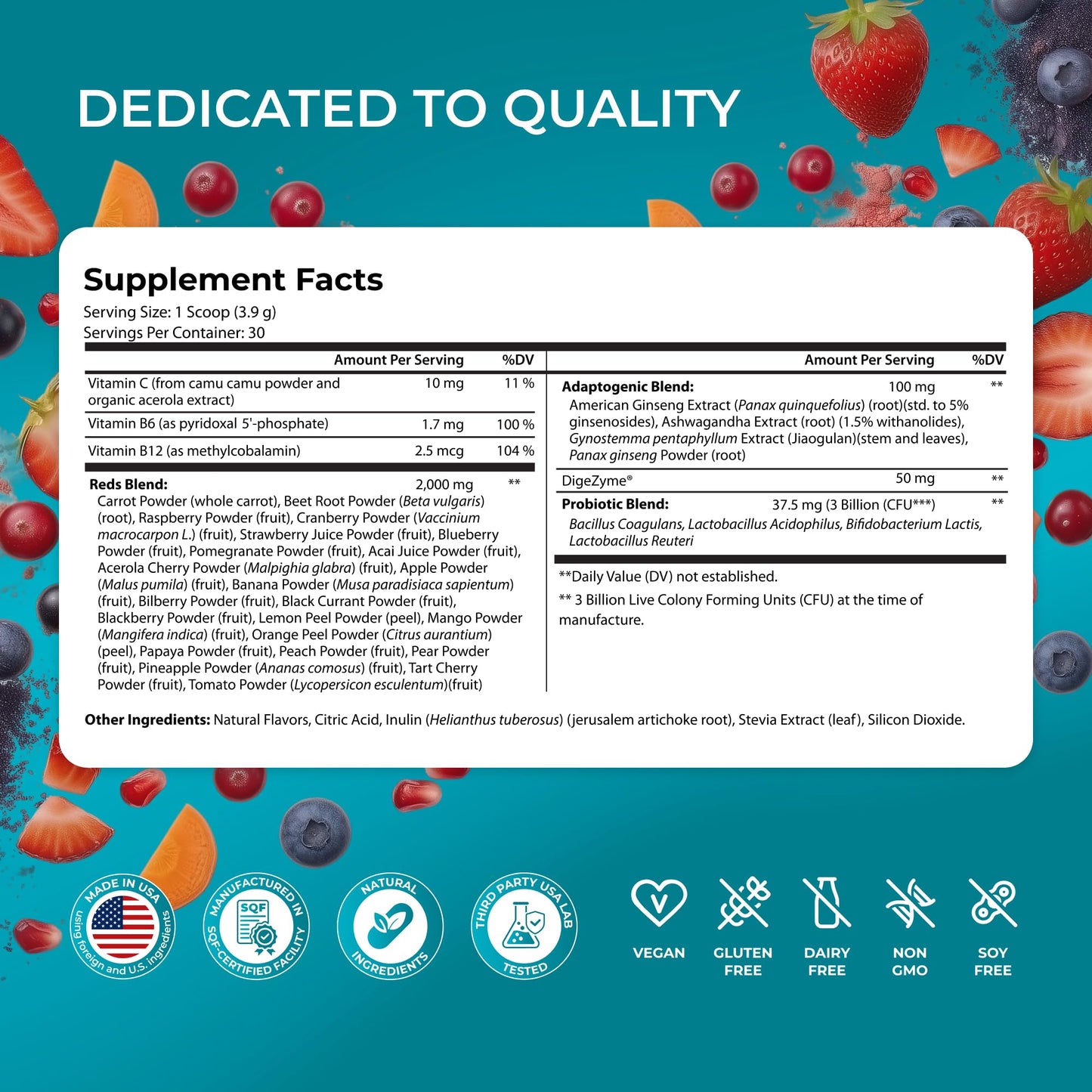 PUREHEALTH RESEARCH Metabolic Reds - Organic Superfood Powder Supplement - Fruit, Veggie, Adaptogenic, Probiotic Blends & More - for Metabolism & Energy Support
