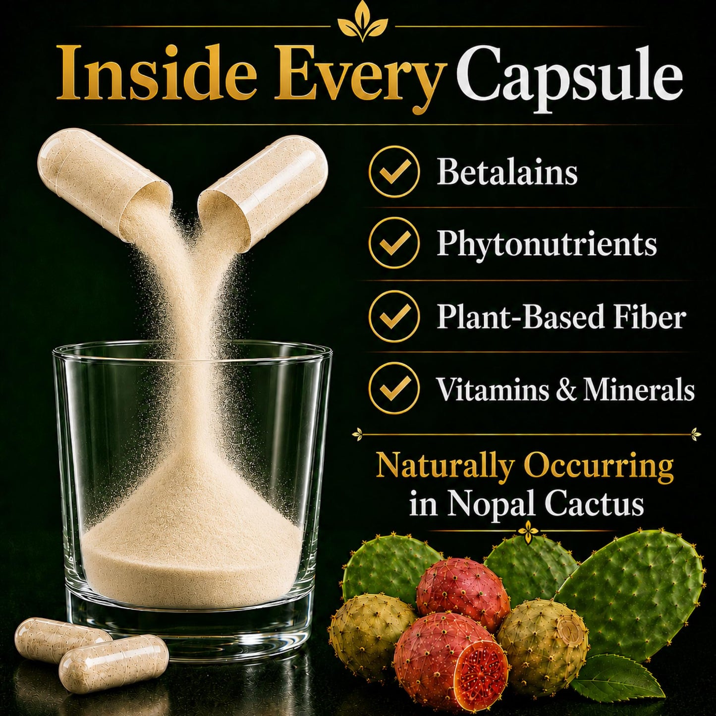 Natural Home Cures Premium Freeze-Dried Nopal Cactus Capsules, Mountain-Grown in Mexico, Whole Prickly Pear Cactus Powder Supplement, No Fillers