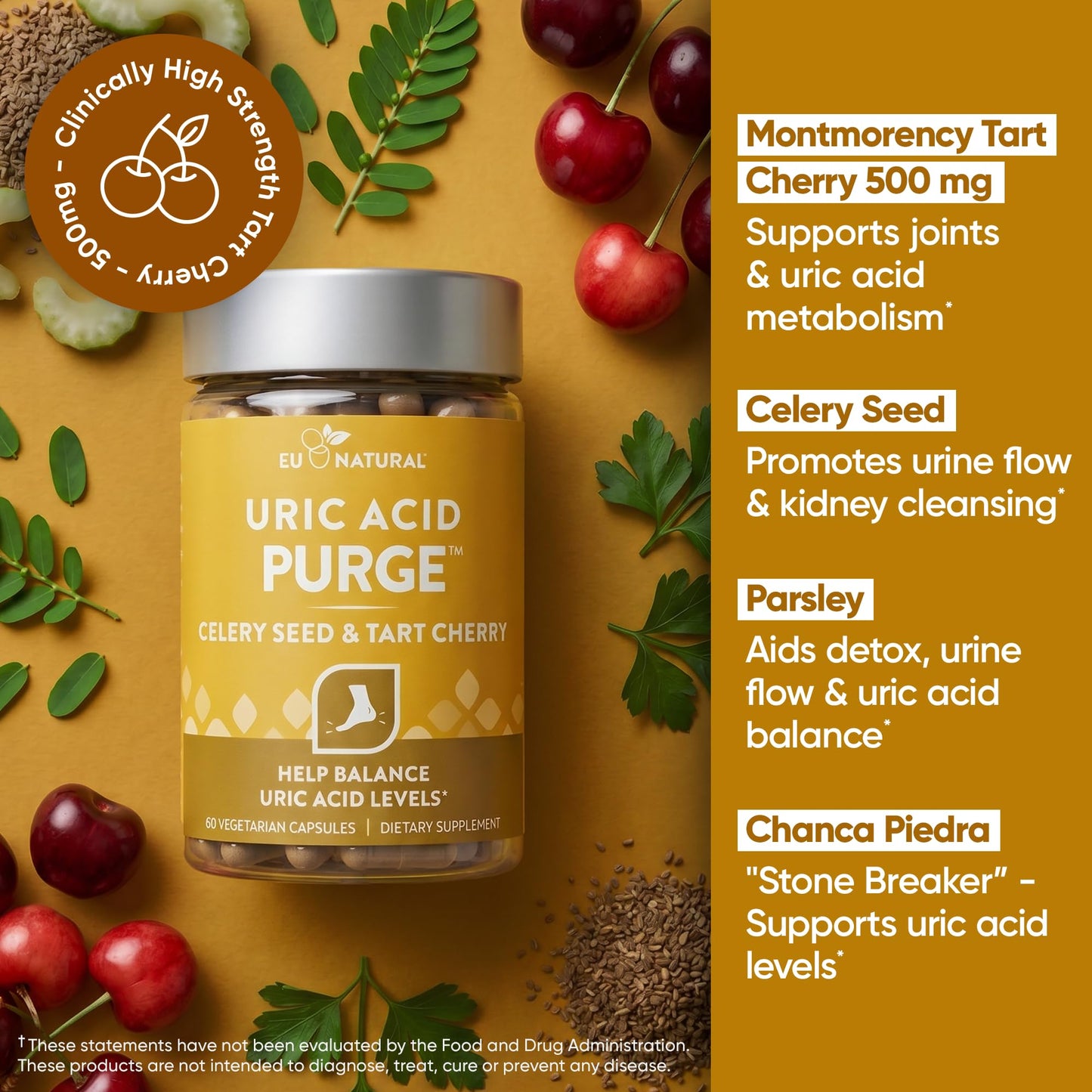 Eu Natural Purge Uric Acid Flush - Eat & Drink What You Want - Uric Acid Support for Joints & Mobility with Celery Seed, Tart Cherry