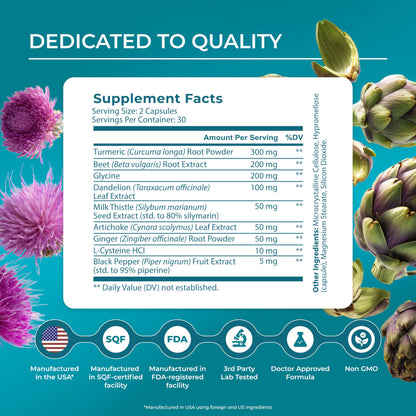 PUREHEALTH Research Liver Health – Liver Cleanse Detox & Repair Support Supplement- with Milk Thistle, Turmeric Powder, Dandelion, Artichoke, Beet Root, Ginger