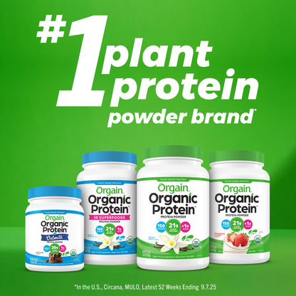 Orgain Organic 30g Vegan Plant Protein Powder, Vanilla, 9g EAAs + BCAAs, High Plant Protein, 4g Prebiotic + Fiber, 1g Sugar, Pre-Workout, Muscle Support + Recovery - 2.01lb (Packaging May Vary)