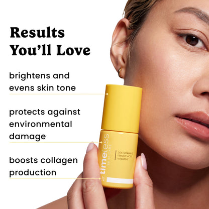 Timeless Skin Care Vitamin C Serum with Vitamin E & Ferulic Acid - Brightening Serum - for Oily & Dry Skin - Fragrance-Free - 4 oz