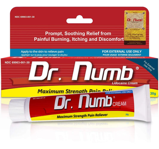 Dr. Numb 5% Lidocaine Numbing Cream, Fast-Acting Maximum Strength Topical Anesthetic Pain Relief Burn Itch Numb Cream with Vitamin E for Hemorrhoid Treatment, Local and Anorectal Uses - 30g Dr. NumbBuy Supplements Australia