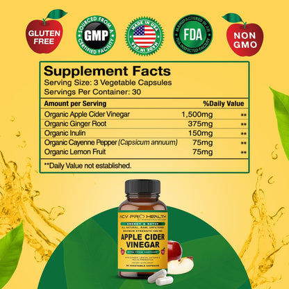 Promethean Wellness ACV Pro Apple Cider Vinegar Capsules Certified Organic with Mother ACV Pills Detox Cleanse Acid Reflux Relief Support Supplement Ginger