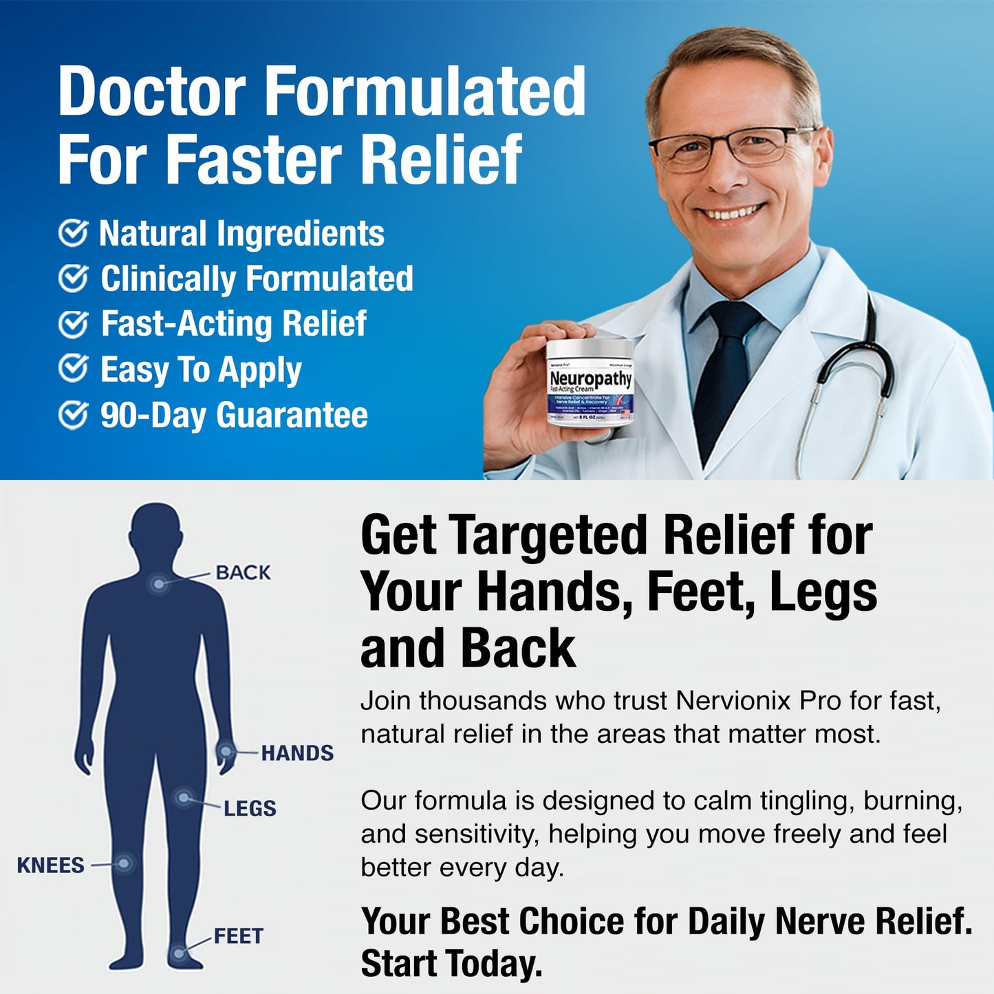 Neuropathy Nerve Relief Cream – Extra Large 8 oz – Maximum Strength for Feet Hands Legs Toes Back – Natural Ingredients Arnica Aloe Vera MSM Vitamins
