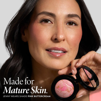 LAURA GELLER NEW YORK Baked Blush-n-Brighten for Mature Skin - 04 Cherry Custard - Powder Blush Won't Settle into Fine Lines - Buildable Natural Finish – Longlasting Formula - Made in Italy
