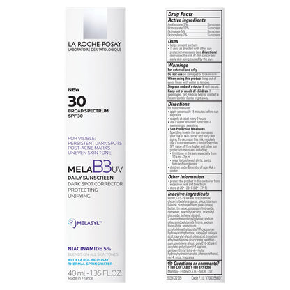 La Roche-Posay Mela B3 UV Daily Sunscreen, Face Moisturizer With SPF 30 + Anti-Aging Melasyl + 5% Niacinamide, Helps Correct & Protect From Sun Damage,