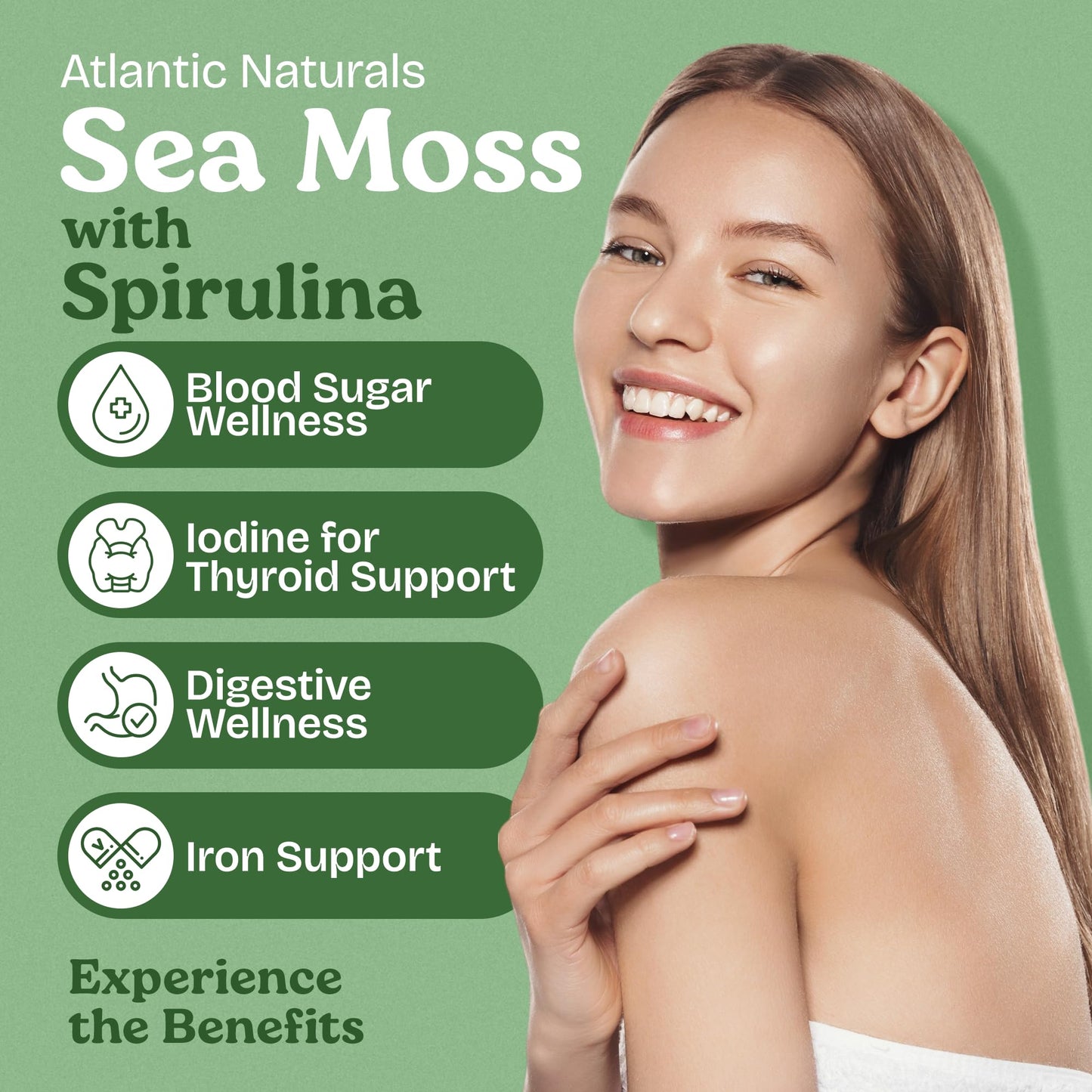 Atlantic Naturals Sea Moss with Spirulina Superfood Capsules - Multivitamin Supplement Supports Healthy Iron and Immune Health, Alternative to Seamoss Gel and Powder