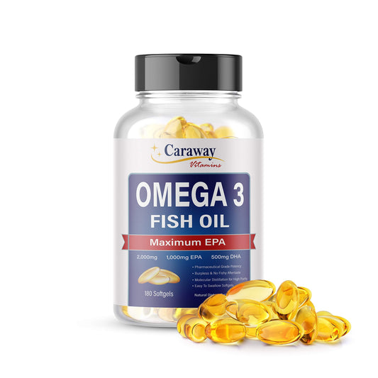 Omega 3 Fish Oil 2,000mg- Grade. 1000mg EPA 500mg DHA. Burpless Capsules with No Fishy Aftertaste. All Natural