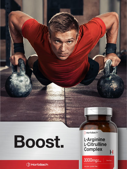 Horbäach L-Arginine L-Citrulline Complex | 3000mg | 250 Capsules | Non-GMO, Gluten Free Supplement