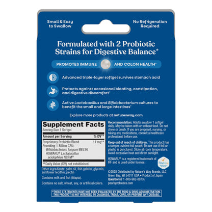 Nature's Way Probiotic Pearls Acidophilus, Supports Digestive Balance & Gut Health*, Reduces Occasional Constipation and Bloating*, 1 Billion CFU, No Refrigeration Required, 90 Softgels