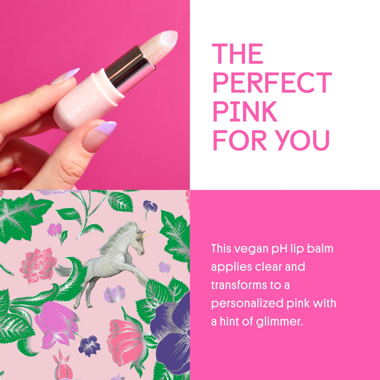 Winky Lux Unicorn Glimmer Balm -Hydrating ph Lip Balm, Natural Pink Tint with pH Color Changing, Moisturize & Soften Lips While Leaving Sheer