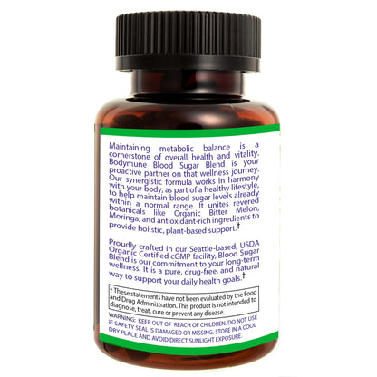 Bodymune Blood Sugar Blend – Organic Blood Sugar Support Supplement – with Bitter Melon Capsules, Moringa, & Black Seed Oil – 33 Capsules