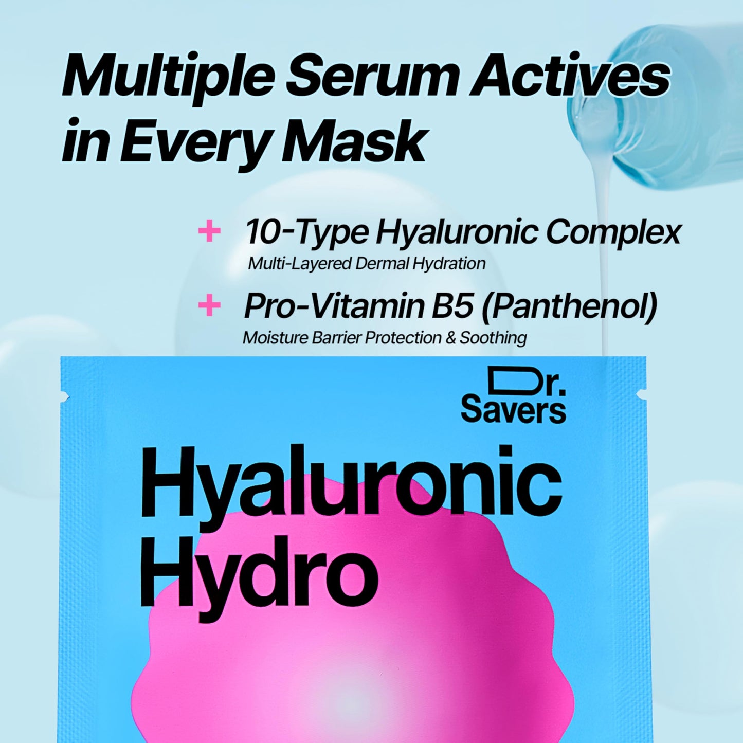 Dr. Savers Hyaluronic Acid Face Serum Mask, 0.60 Fl Oz, Deep Hydrating & Repair Skin Barrier with Panthenol, Lightweight, Non-Sticky, Moisturizing Dewy Skin,