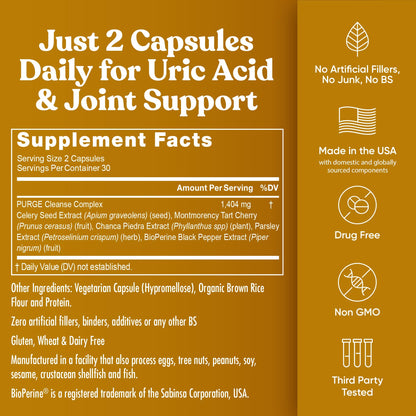 Eu Natural Purge Uric Acid Flush - Eat & Drink What You Want - Uric Acid Support for Joints & Mobility with Celery Seed, Tart Cherry