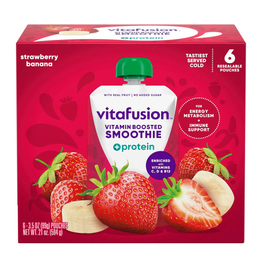 vitafusion Vitamin-Boosted Smoothie +Protein for Energy Metabolism and Immune Support, Strawberry Banana Flavor Excellent Source Vitafusion