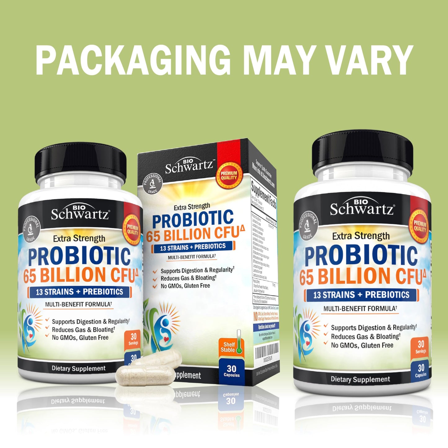 Probiotic 65 Billion - Probiotics with Prebiotic for Women & Men - Lactobacillus Acidophilus Digestive Health Capsules - Targeted Release Technology - Shelf Stable Supplement Non-GMO Dairy Free-30ct