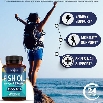 NEW AGE Omega 3 Fish Oil Supplement - Non GMO - EPA, DHA Fatty Acids Gluten Free (270 Softgels (Pack of 3))