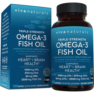 Viva Naturals Omega 3 Fish Oil Supplement for Women and Men - 2500 mg Triple Strength Fish Oil per Serving with Omega 3 Fatty Acids Including EPA, DHA DPA