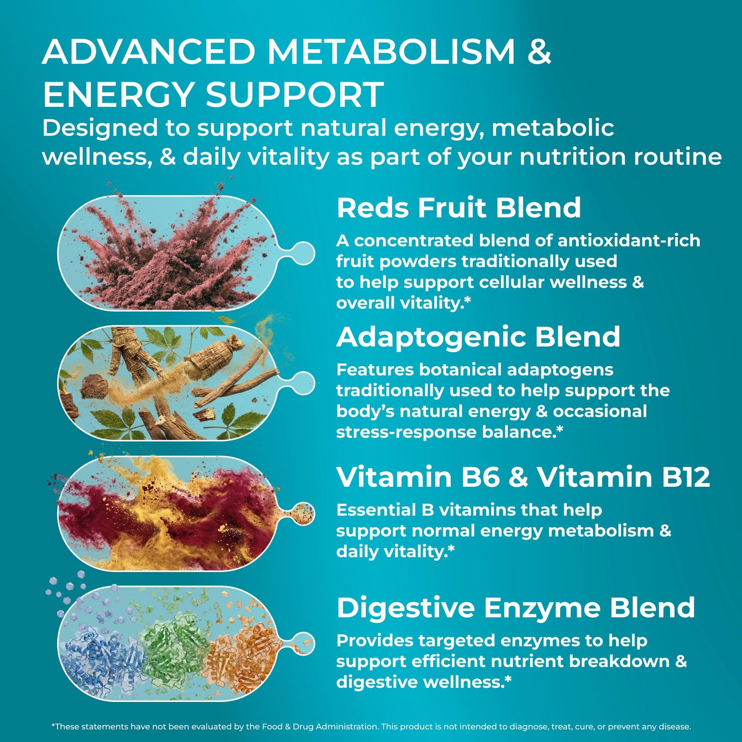 PUREHEALTH RESEARCH Metabolic Reds - Organic Superfood Powder Supplement - Fruit, Veggie, Adaptogenic, Probiotic Blends & More - for Metabolism & Energy Support