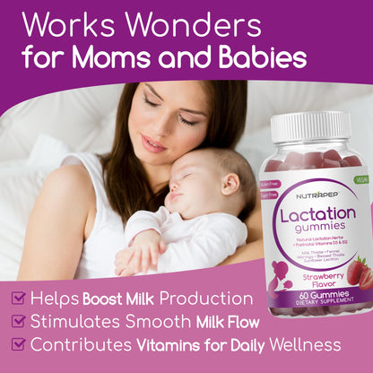 NutraPep Lactation and Postnatal Support Gummies - Milk Production Supply Increase Supplements for Breastfeeding Women - with Vitamins D3 B12 Milk Thistle Fennel