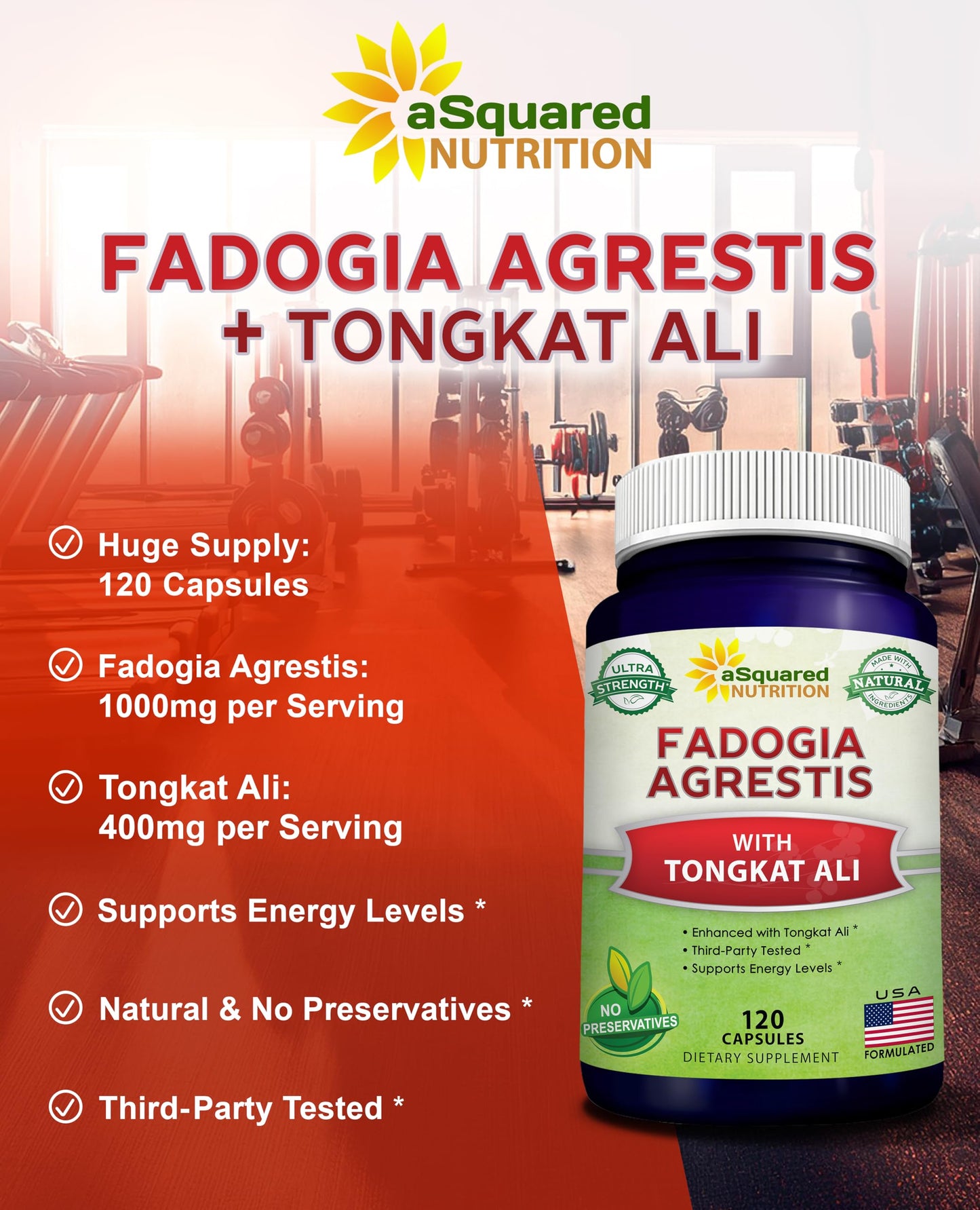 aSquared Nutrition Fadogia Agrestis 1000mg & Ali 400mg - 120 Capsules - Fadogia Agrestis Extract Supplement and Powder Complex Pills