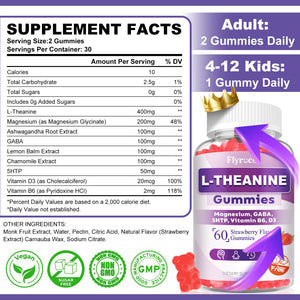 Sugar Free L-Theanine Gummies, L Theanine Supplement for Adults & Kids, L'Theanine with Ashwagandha, Magnesium, 5HTP & GABA - Support Calm, Relax, zzZ, Focus, Vegan Strawberry Flavor, 60 Count FlyrocerBuy Supplements Australia
