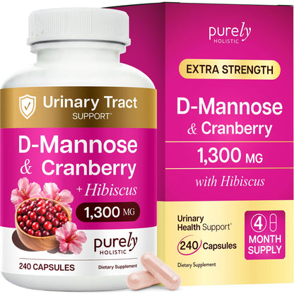 D Mannose with Cranberry | Drug-Free Urinary Tract Health Support | Evidence-Based DMannose 1300mg for Urinary & Bladder Health for Women | D Mannose Supplements for Women & Men | Non-GMO | 240 Ct