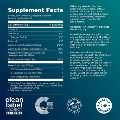 Puori P3 Health Essentials with Magnesium Zinc Complex, Omega 3 Fish Oil & Vitamin D3 Supplements - Men & Womens Daily Multi-Vitamins for Immune System Support & Overall Health - 30 Servings