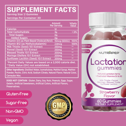 NutraPep Lactation and Postnatal Support Gummies - Milk Production Supply Increase Supplements for Breastfeeding Women - with Vitamins D3 B12 Milk Thistle Fennel